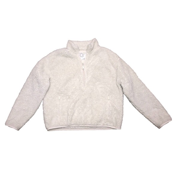 Offline By‎ Aerie Sweater XS Natural White Sherpa Pull Over 1/2 Zip Oversized - Picture 1 of 9